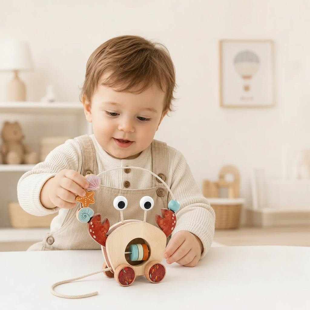 Crabe à Tirer en Bois Montessori