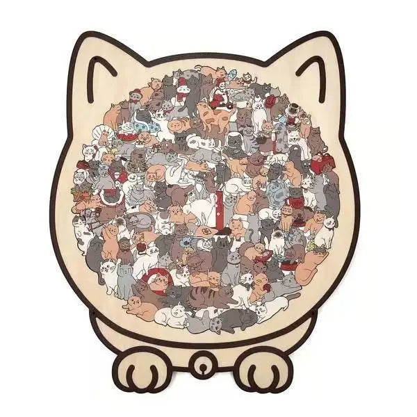 Puzzle en Bois Forme de Chat Coloré