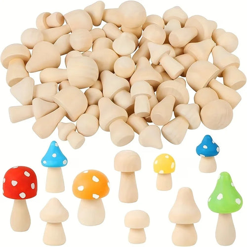 Champignons Décoratifs en Bois Brut (6 Pièces)