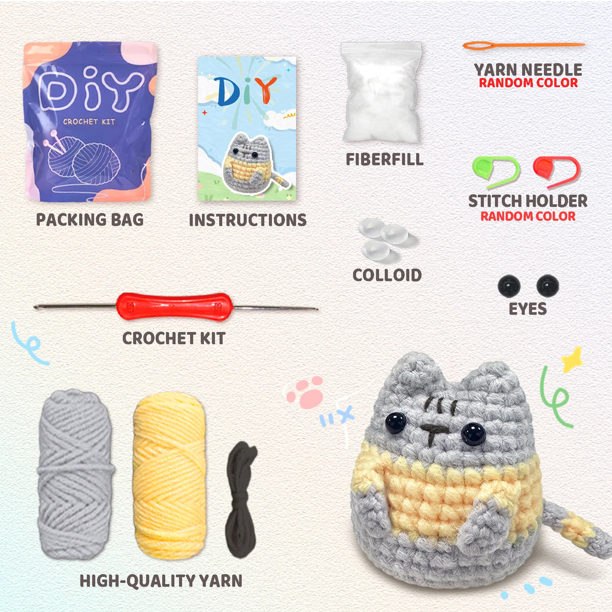 Kit Crochet Débutant Chat Gris