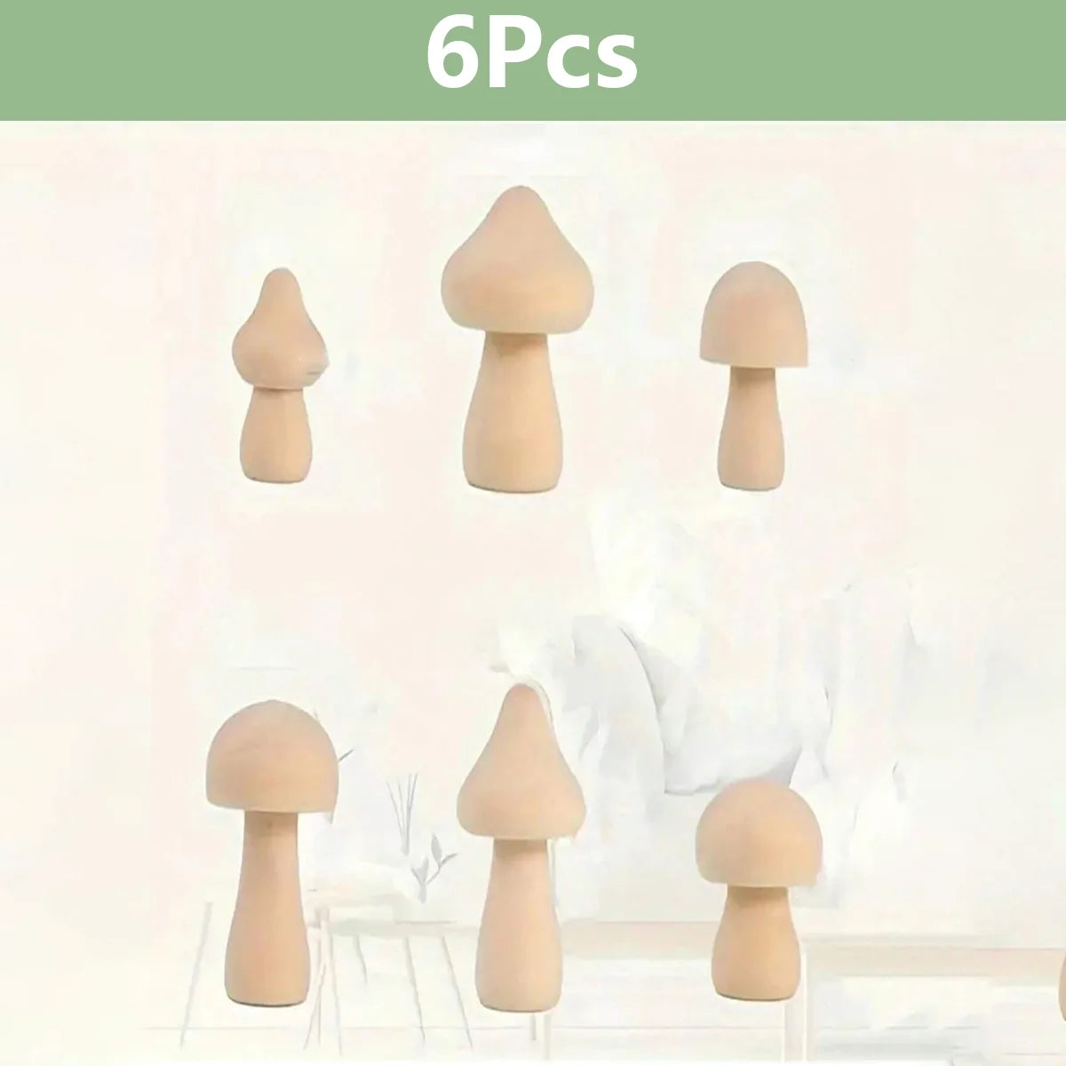 Champignons Décoratifs en Bois Brut (6 Pièces)