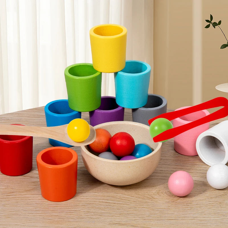 Gobelets Colorés en Bois Montessori