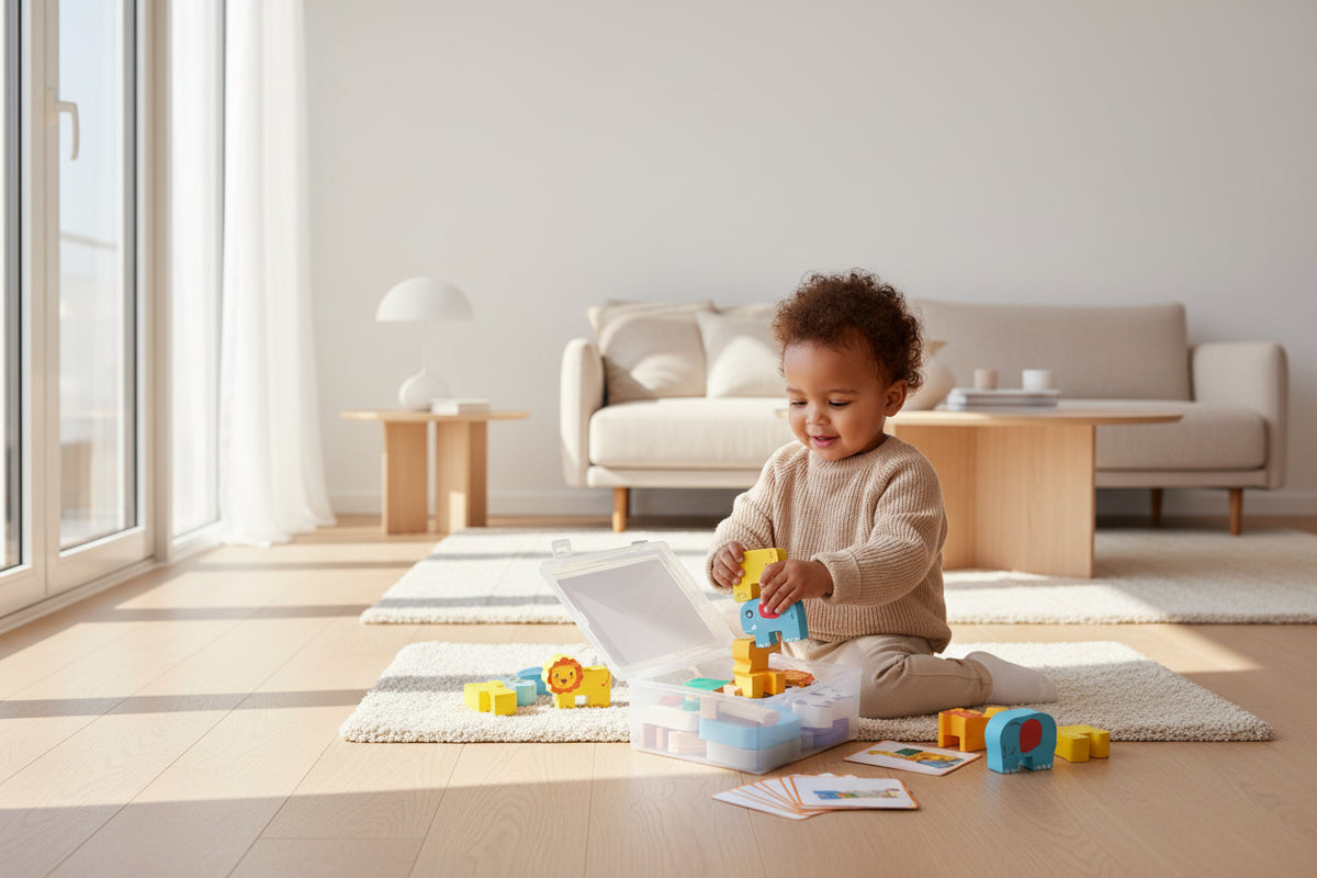 Jeu d'Empilement Animaux en Bois Montessori