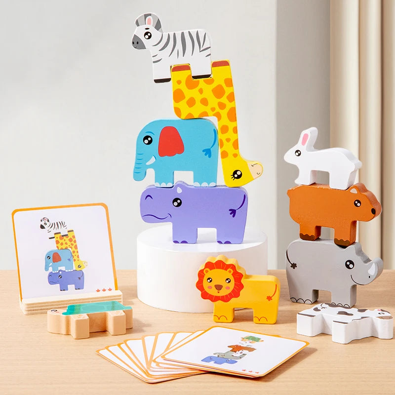 Jeu d'Empilement Animaux en Bois Montessori